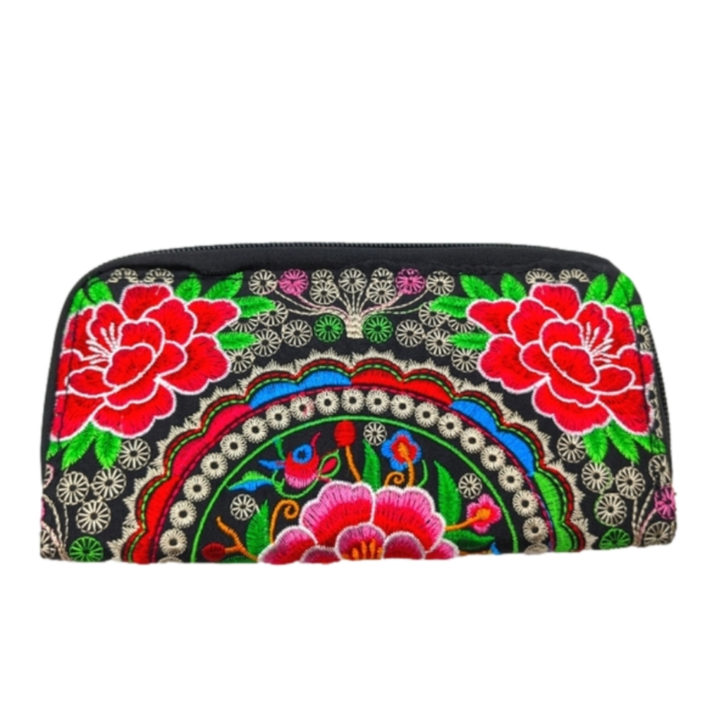 Mexican Floral Embroidered Wristlet Wallet